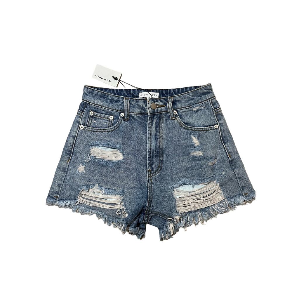 Miou Muse Banks distressed denim shorts